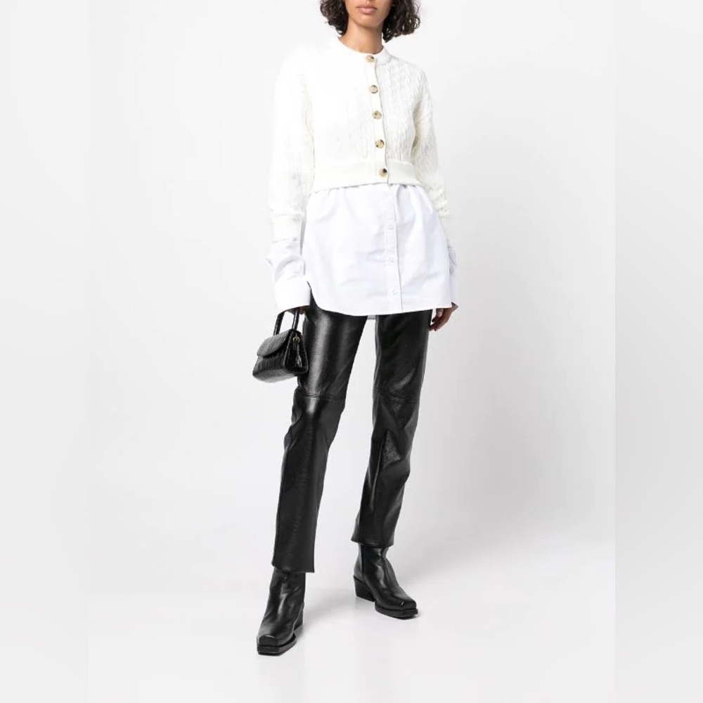 NWT Alexander Wang Bi-Layered Cable Cardigan Sweater w/ Oxford Shirting S